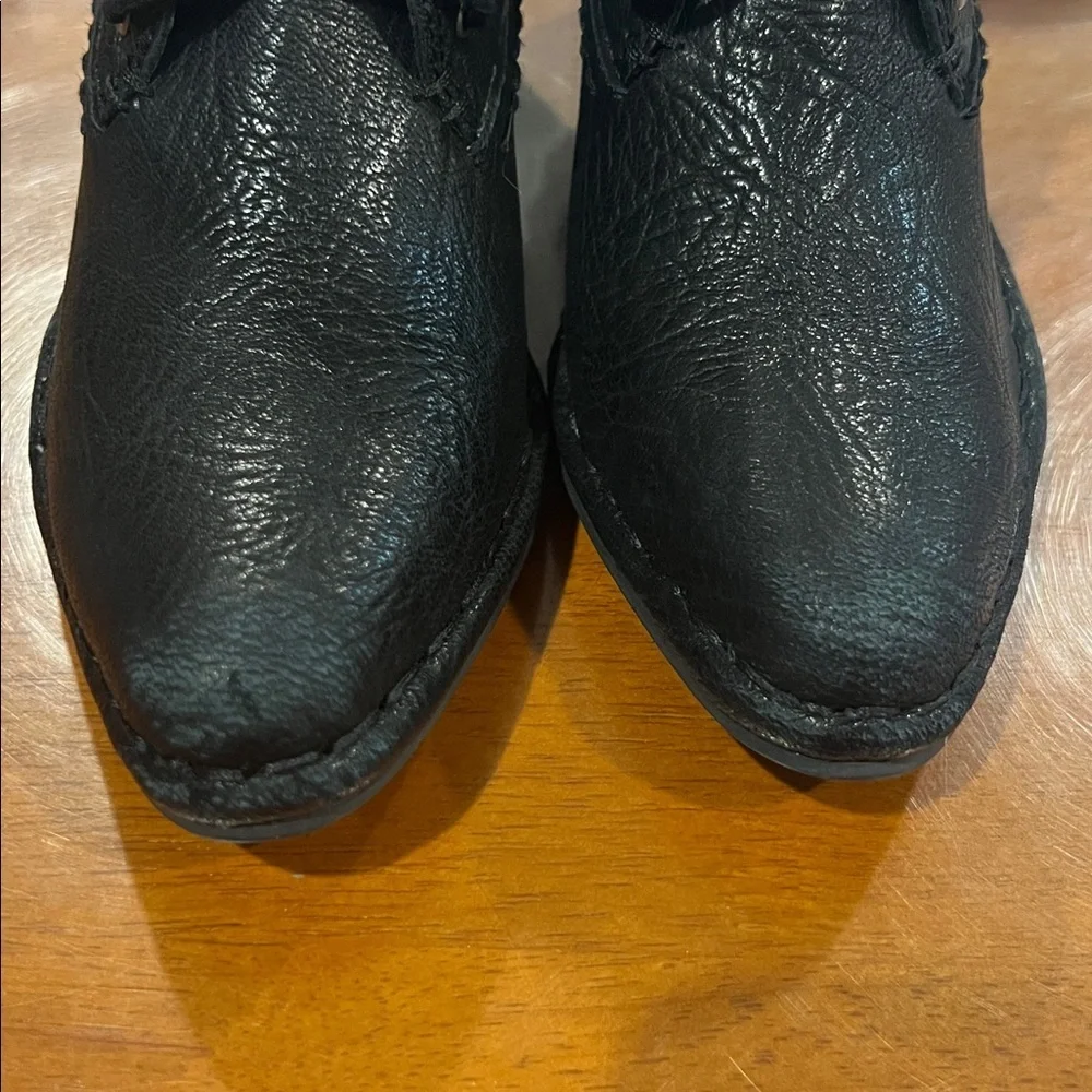 Fanylrobin + Free people  black leather lace up heeled ankle booties size 7
